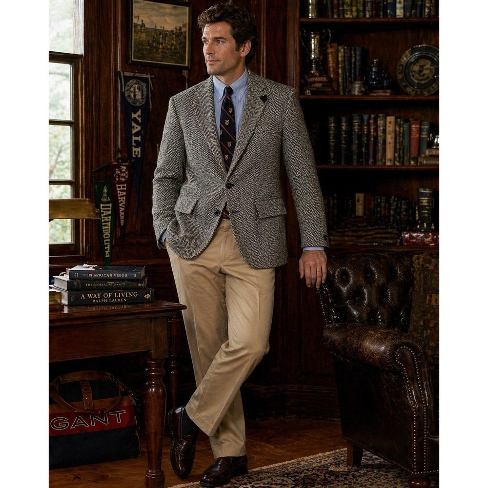 Vintage Donegal Tweed Blazer Men's 40 Gray Herringbone Bellows Pocket Sport Coat